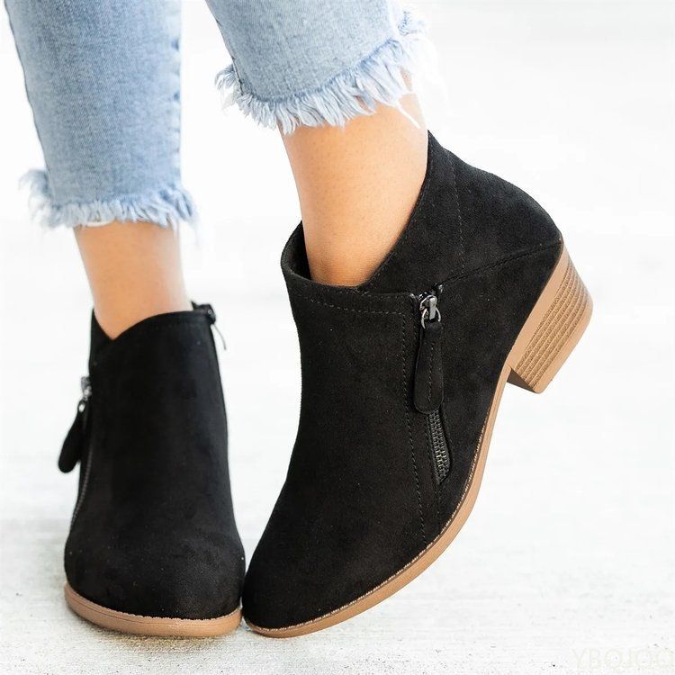 Women BootiesAutumn Suede Boots Women Fashion Size 43 Platform Boots Side Zipper Heeled Ankle Boots Botas De Mujer(#Orange)