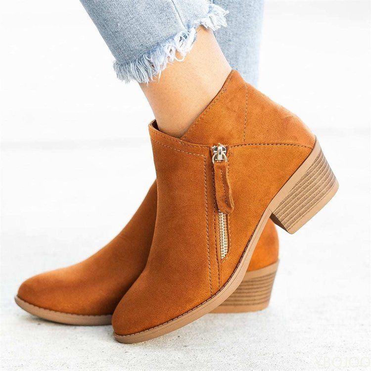 Women BootiesAutumn Suede Boots Women Fashion Size 43 Platform Boots Side Zipper Heeled Ankle Boots Botas De Mujer(#Orange)