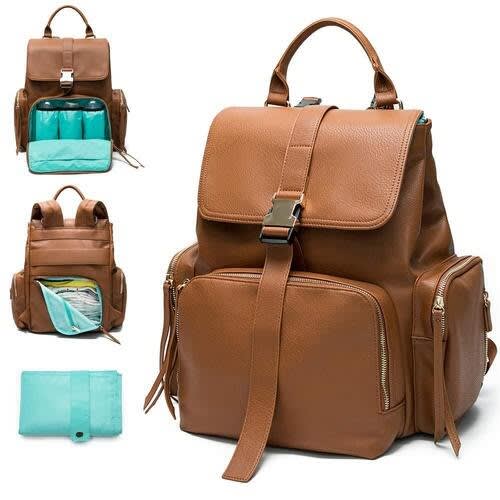 Leather Diaper Backpack- Brown