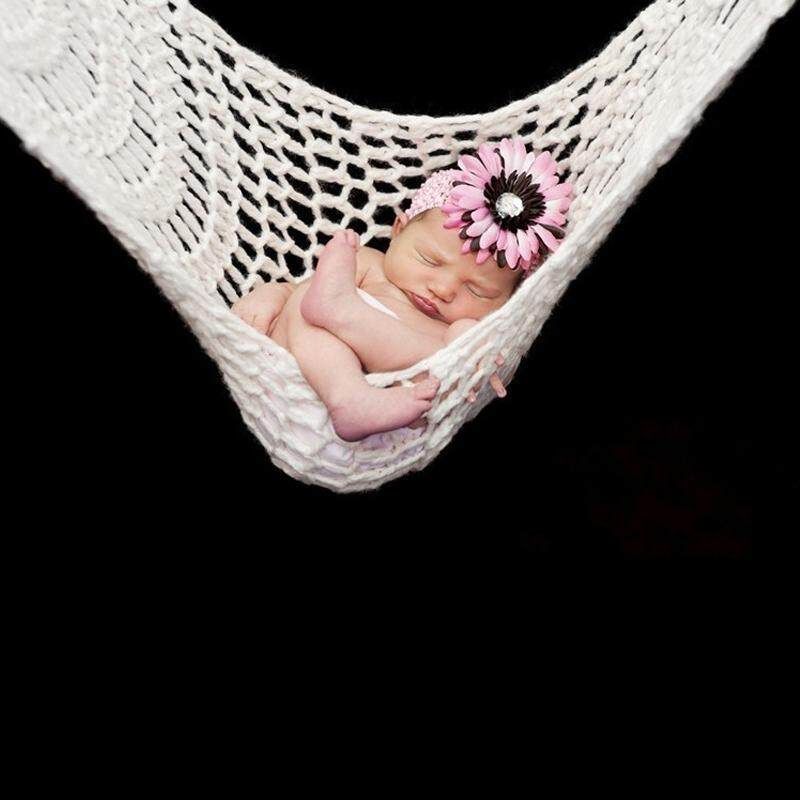 Newborn Baby Clothing Photography Props Photo Accessories Wool Net Bag Hammock Red