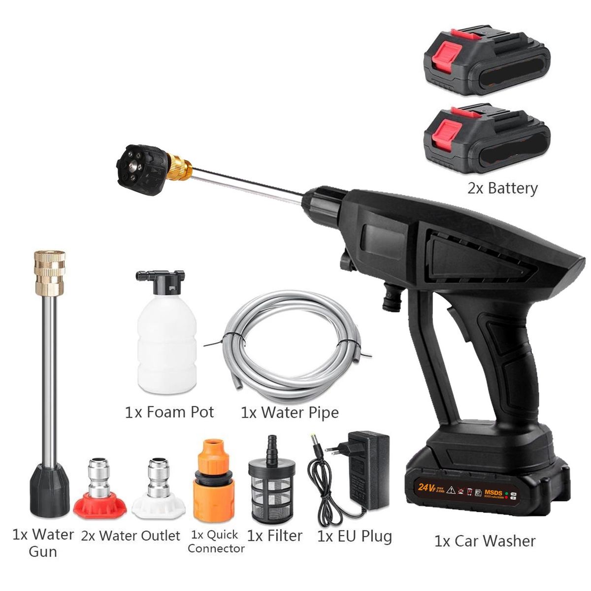 Cordless Pressure Washer, 6 Spraying Modes 120PSI Portable Pressure Cleaner Handheld with Battery and Charger 24V 7500mAhRechargeable Battery Electric Pressure Washer for Washing Cars, Watering Flowers, Cleaning Floors
