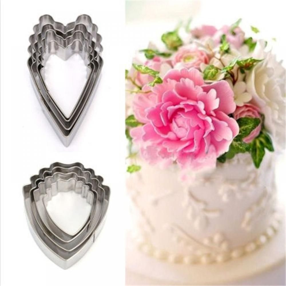 New 4Pcs/set Heart Peony Flower Shape Stainless Steel Cake Molds Fondant Biscuit Cutter Xmas Cake Decorating Tools Drop Shipping