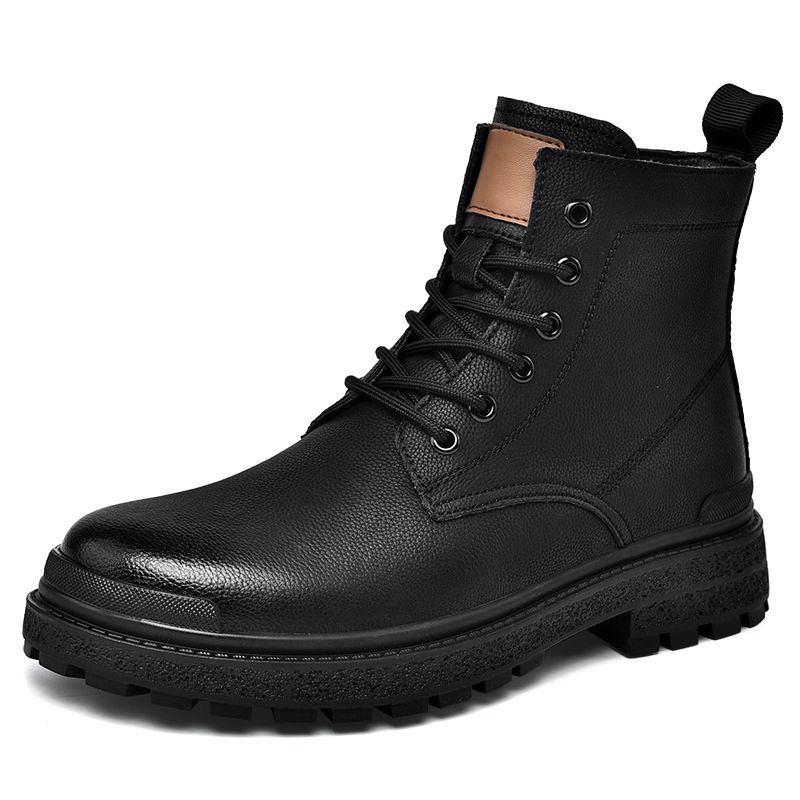 Mens Genuine Leather Boots Male Luxury Work Boots Shoes Black