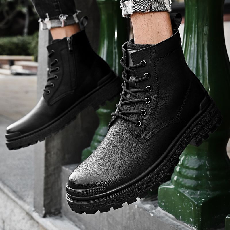 Mens Genuine Leather Boots Male Luxury Work Boots Shoes Black