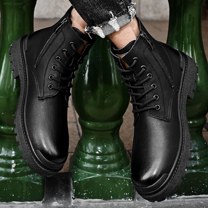 Mens Genuine Leather Boots Male Luxury Work Boots Shoes Black