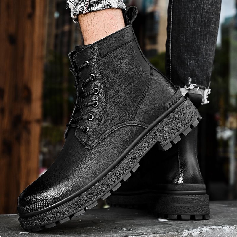 Mens Genuine Leather Boots Male Luxury Work Boots Shoes Black