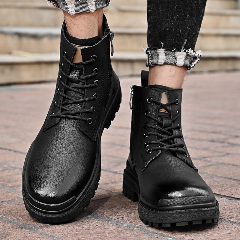 Mens Genuine Leather Boots Male Luxury Work Boots Shoes Black