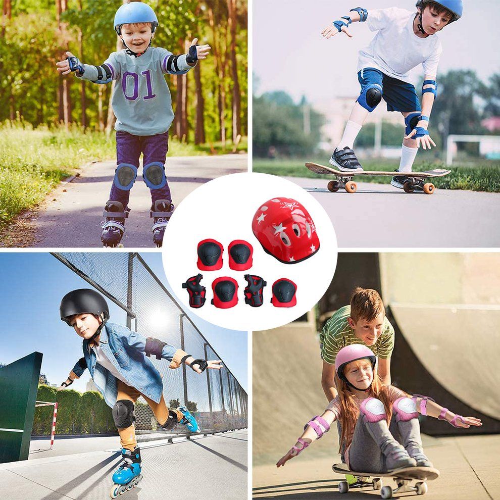 7P S/SET Kids Prote Tive Gear Set S Ooter Skate Roller  Y Ling Knee Elbow Pads-red