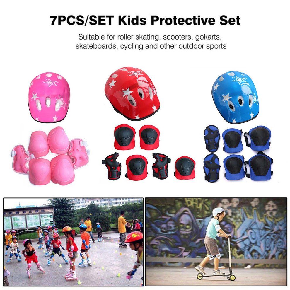 7P S/SET Kids Prote Tive Gear Set S Ooter Skate Roller  Y Ling Knee Elbow Pads-red
