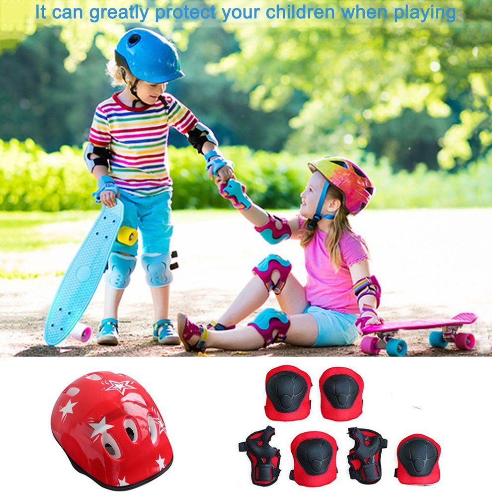 7P S/SET Kids Prote Tive Gear Set S Ooter Skate Roller  Y Ling Knee Elbow Pads-red