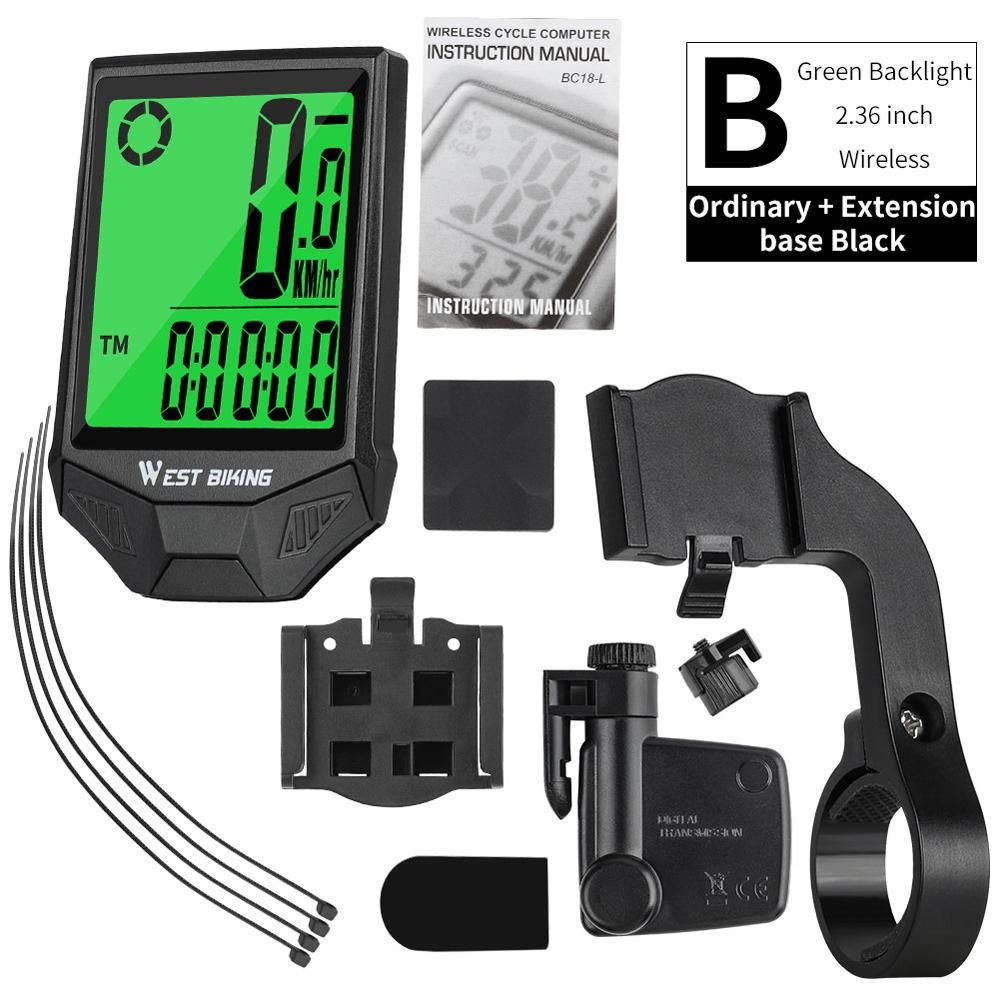 WEST BIKING Bike Computer Wireless Speedometer Odometer Waterproof LCD Backlight Cycling MTB Bicycle Computer Stopwatch Night Light Anti-interference