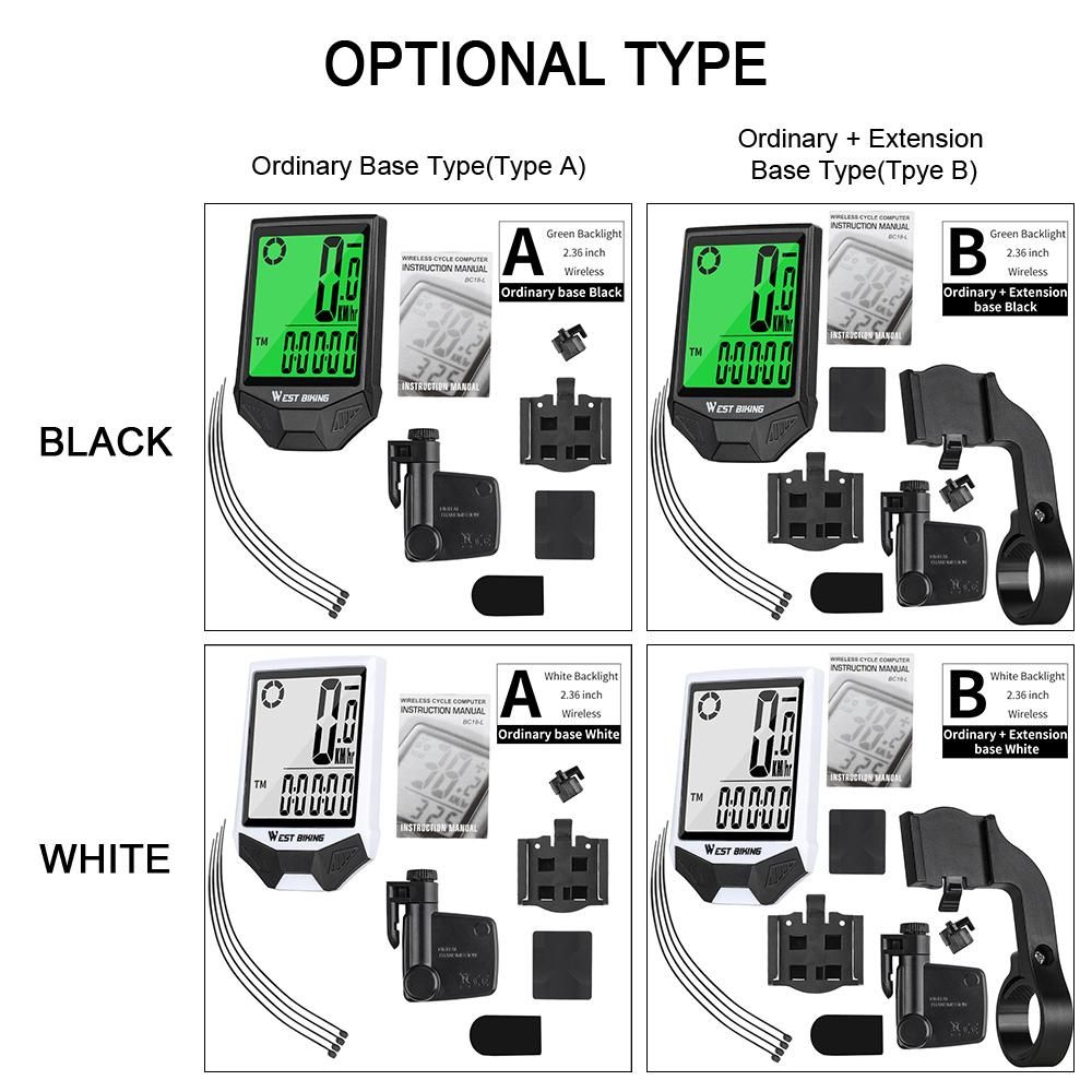 WEST BIKING Bike Computer Wireless Speedometer Odometer Waterproof LCD Backlight Cycling MTB Bicycle Computer Stopwatch Night Light Anti-interference
