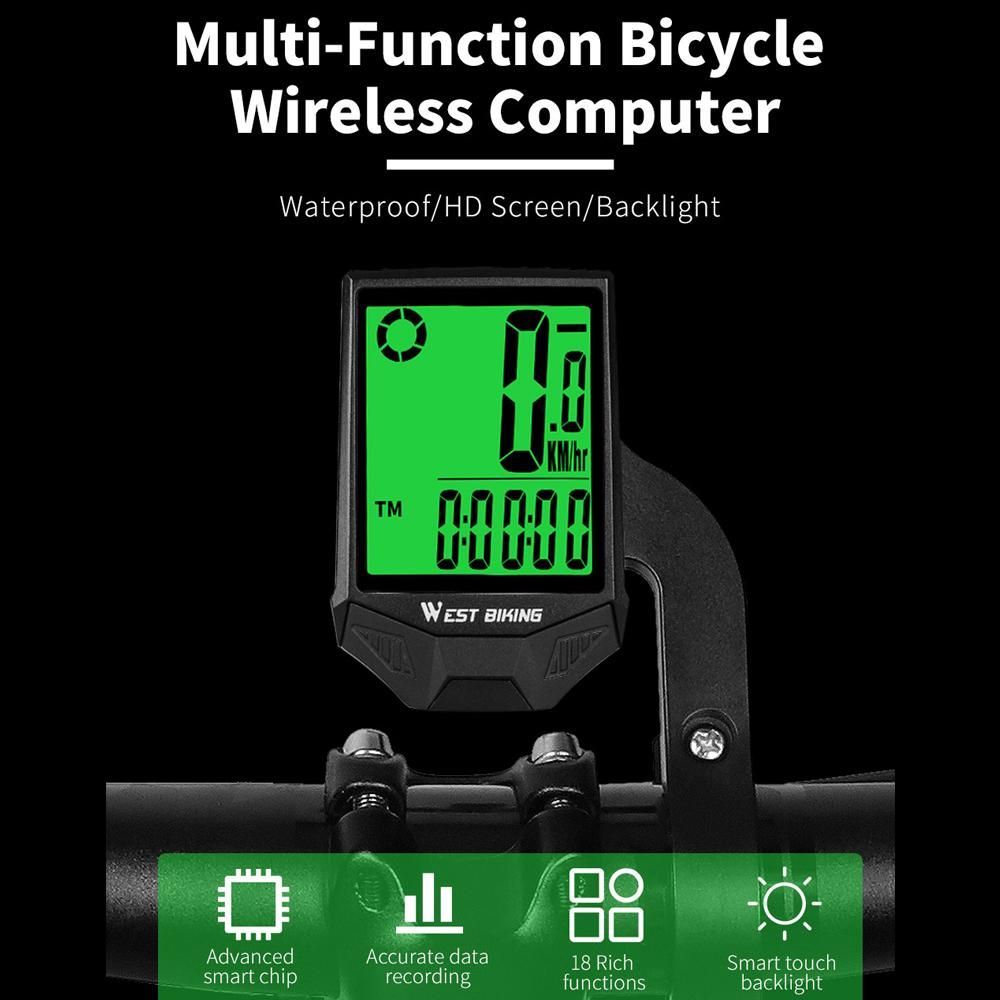 WEST BIKING Bike Computer Wireless Speedometer Odometer Waterproof LCD Backlight Cycling MTB Bicycle Computer Stopwatch Night Light Anti-interference