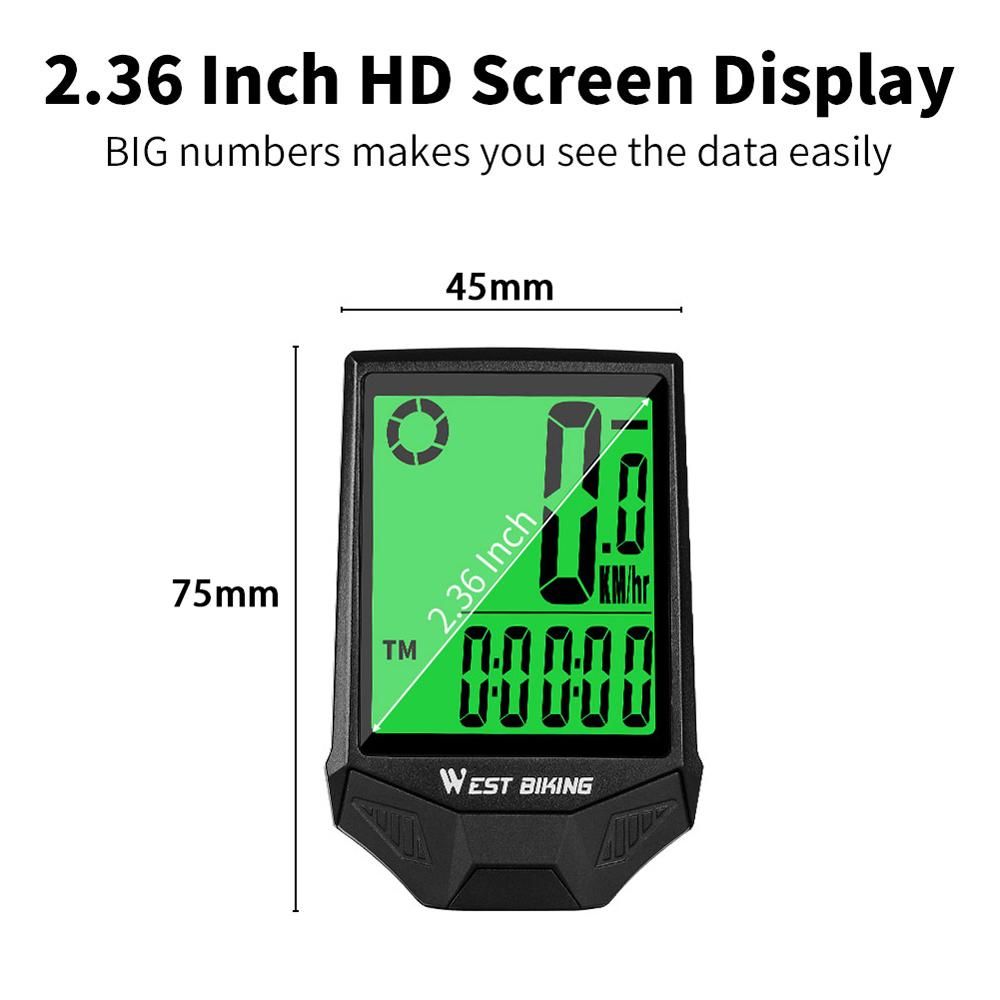 WEST BIKING Bike Computer Wireless Speedometer Odometer Waterproof LCD Backlight Cycling MTB Bicycle Computer Stopwatch Night Light Anti-interference