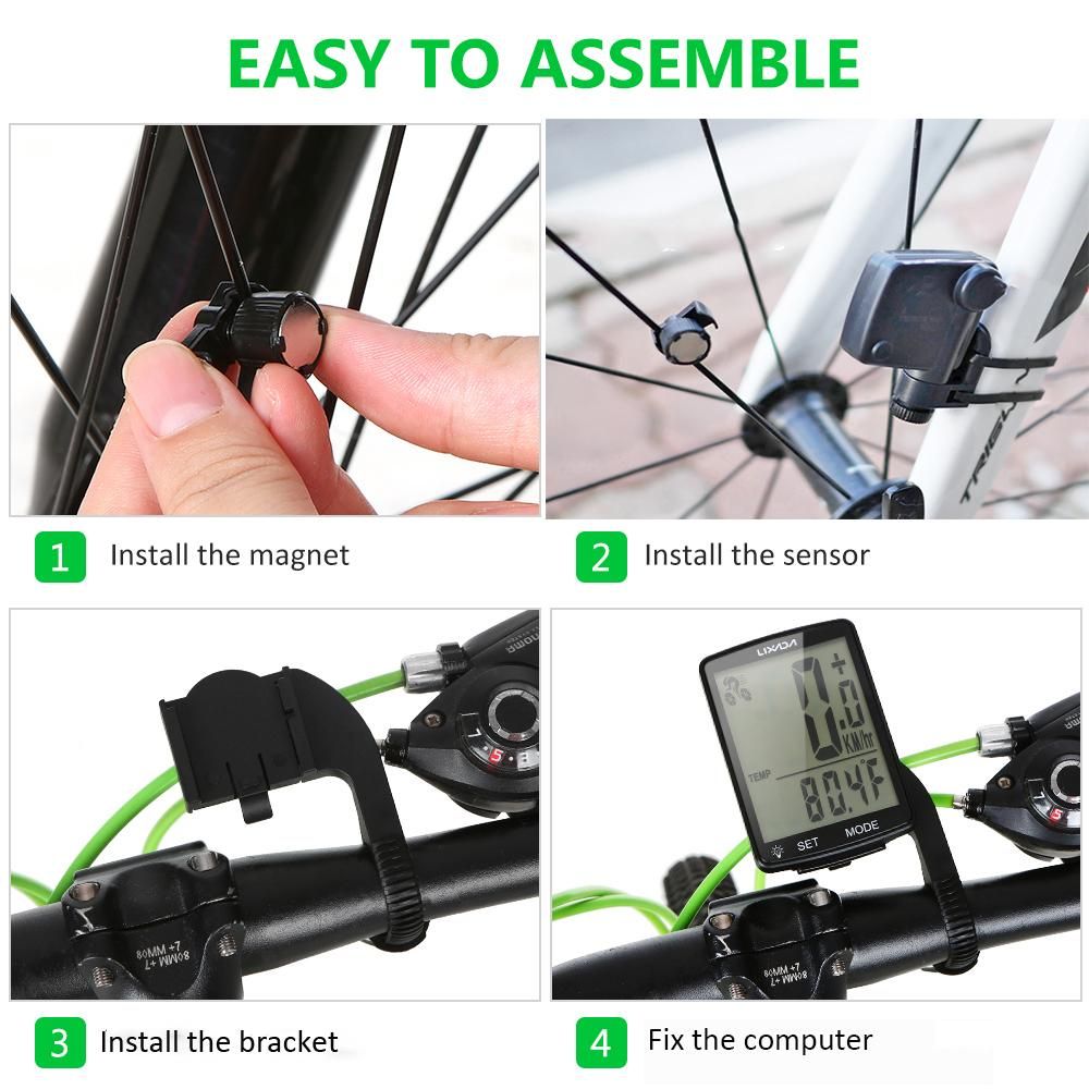 LIXADA Wireless Bike Computer Multi Functional LCD Screen Bicycle Computer Mountain Bike Speedometer Odometer IPX6 Waterproof Cycling Measurable Temperature Stopwatch  Cycling Accessories