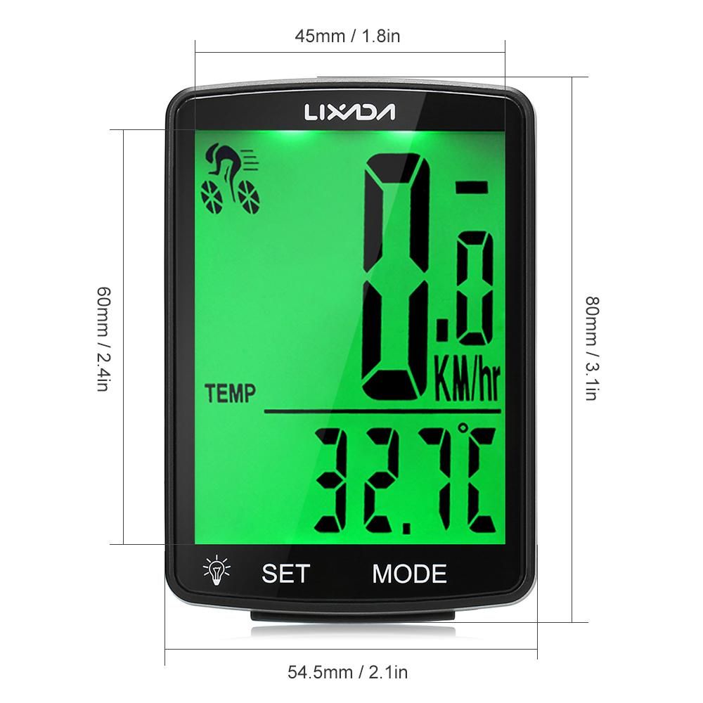 LIXADA Wireless Bike Computer Multi Functional LCD Screen Bicycle Computer Mountain Bike Speedometer Odometer IPX6 Waterproof Cycling Measurable Temperature Stopwatch  Cycling Accessories