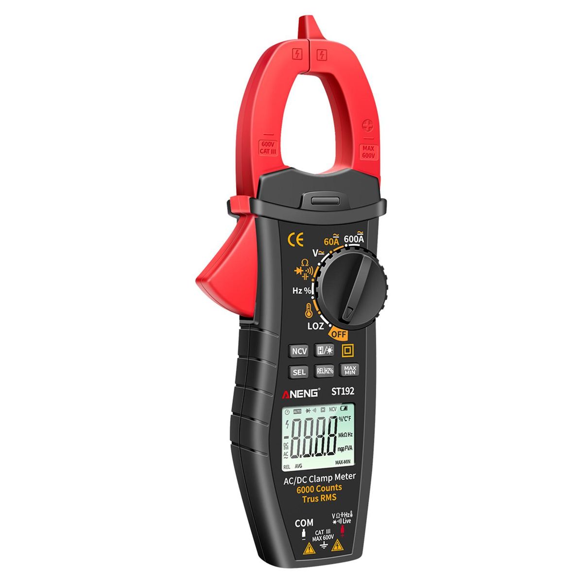ANENG ST192 600A DC AC Clamp Meter 6000 Counts Auto-ranging Digital Multimeter LCD Screen Voltage Current Detector Pen Temperature Measuring LED Flashlight Multifunction Voltage Meter Continuity Resistance Frequency Testing
