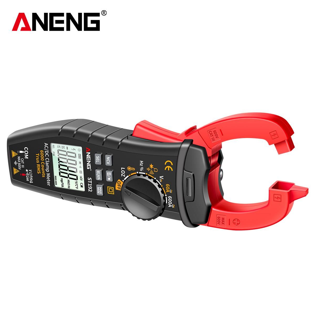 ANENG ST192 600A DC AC Clamp Meter 6000 Counts Auto-ranging Digital Multimeter LCD Screen Voltage Current Detector Pen Temperature Measuring LED Flashlight Multifunction Voltage Meter Continuity Resistance Frequency Testing