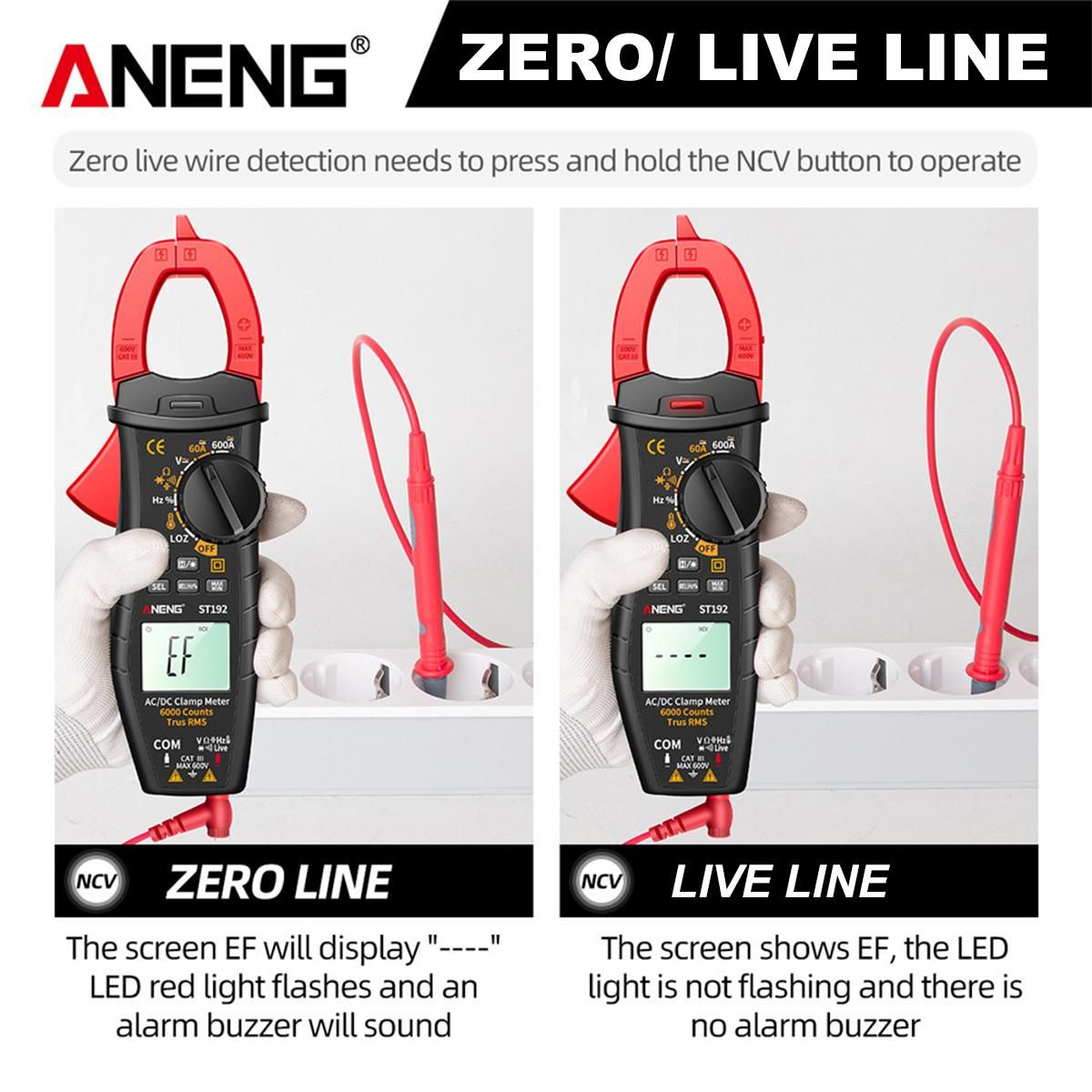 ANENG ST192 600A DC AC Clamp Meter 6000 Counts Auto-ranging Digital Multimeter LCD Screen Voltage Current Detector Pen Temperature Measuring LED Flashlight Multifunction Voltage Meter Continuity Resistance Frequency Testing