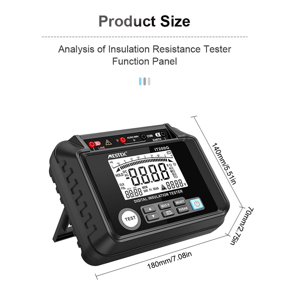 Insulation Resistance Tester Digital Meter Resistance Voltage Polarization Index DAR Measuring Meter LCD Display with Backlight