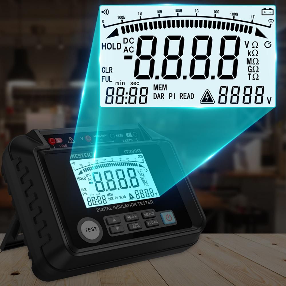 Insulation Resistance Tester Digital Meter Resistance Voltage Polarization Index DAR Measuring Meter LCD Display with Backlight