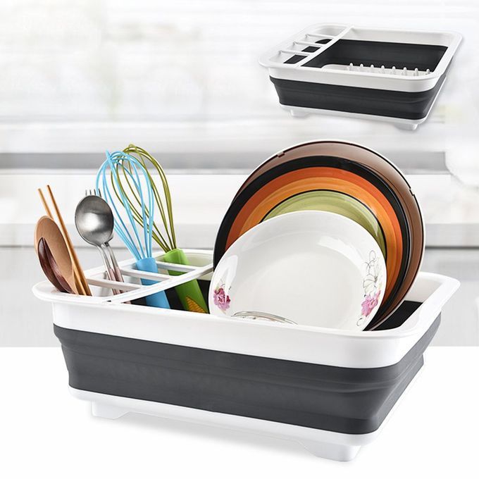 Kit Hen Shelf Folding D L Ra K Household Multifun Tional Dishes  Hopsti Ks And Tableware Storage Ra K-black+white