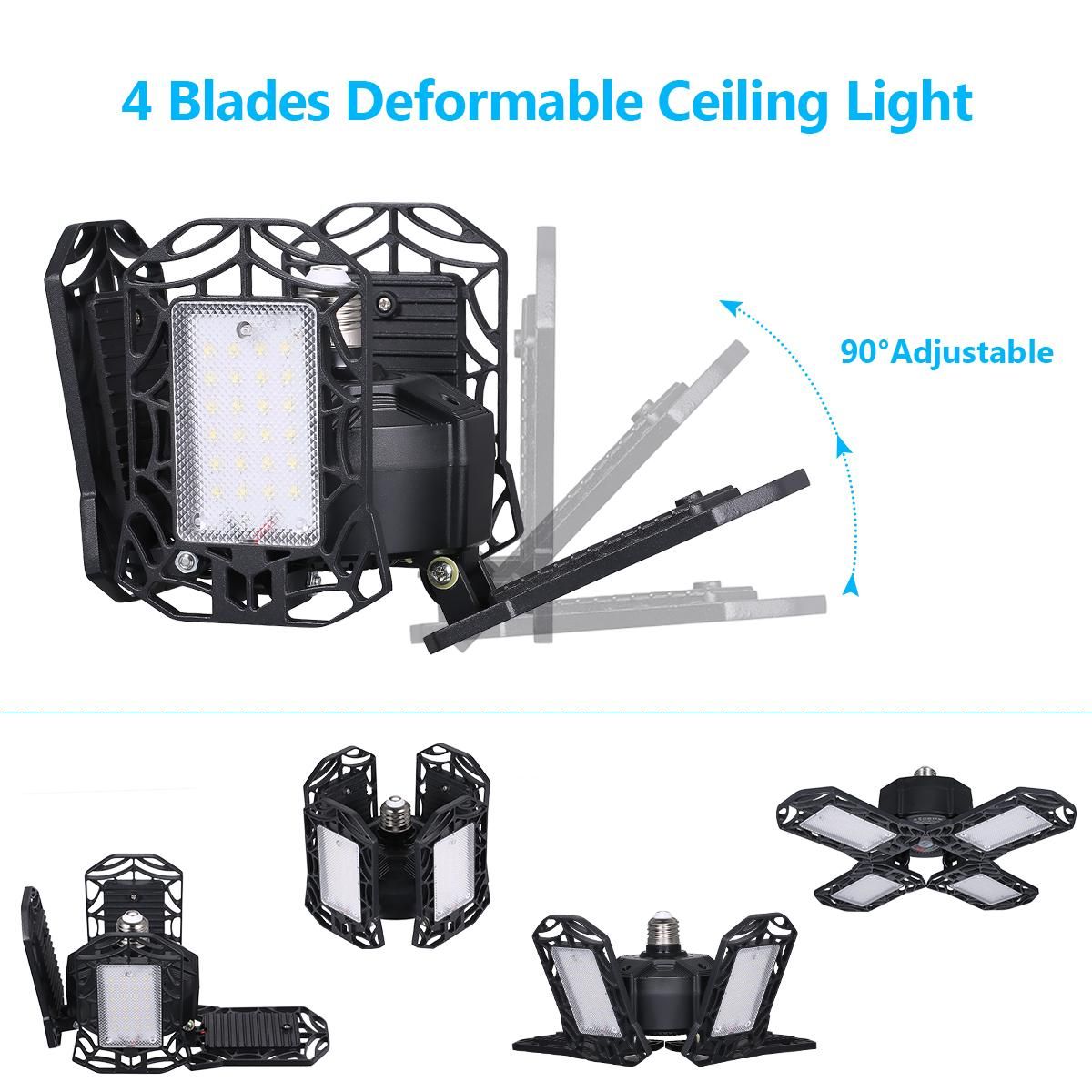 Tomshine LEDs Garage Light with Holder E26/E27 Base AC85-265V 100W Deformable Ceiling Light 4 Adjustable Blade 6000-6500k White Lighting for Garage Basement Workshop Warehouse