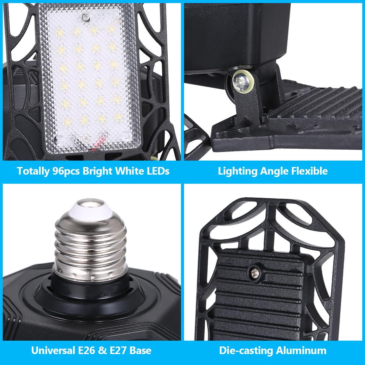 Tomshine LEDs Garage Light with Holder E26/E27 Base AC85-265V 100W Deformable Ceiling Light 4 Adjustable Blade 6000-6500k White Lighting for Garage Basement Workshop Warehouse