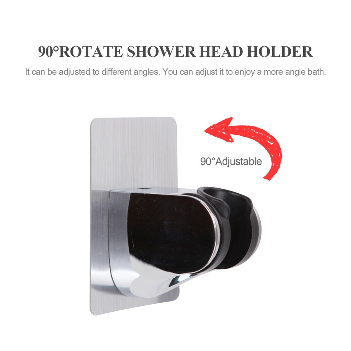 90°Rotate Shower Head Holder Adjustable Self-Adhesive Shower Arm Mount Handheld Shower Holders Wall Mounted Showerhead & Bidet Sprayer Bracket Replacement for Bathroom Bathtub