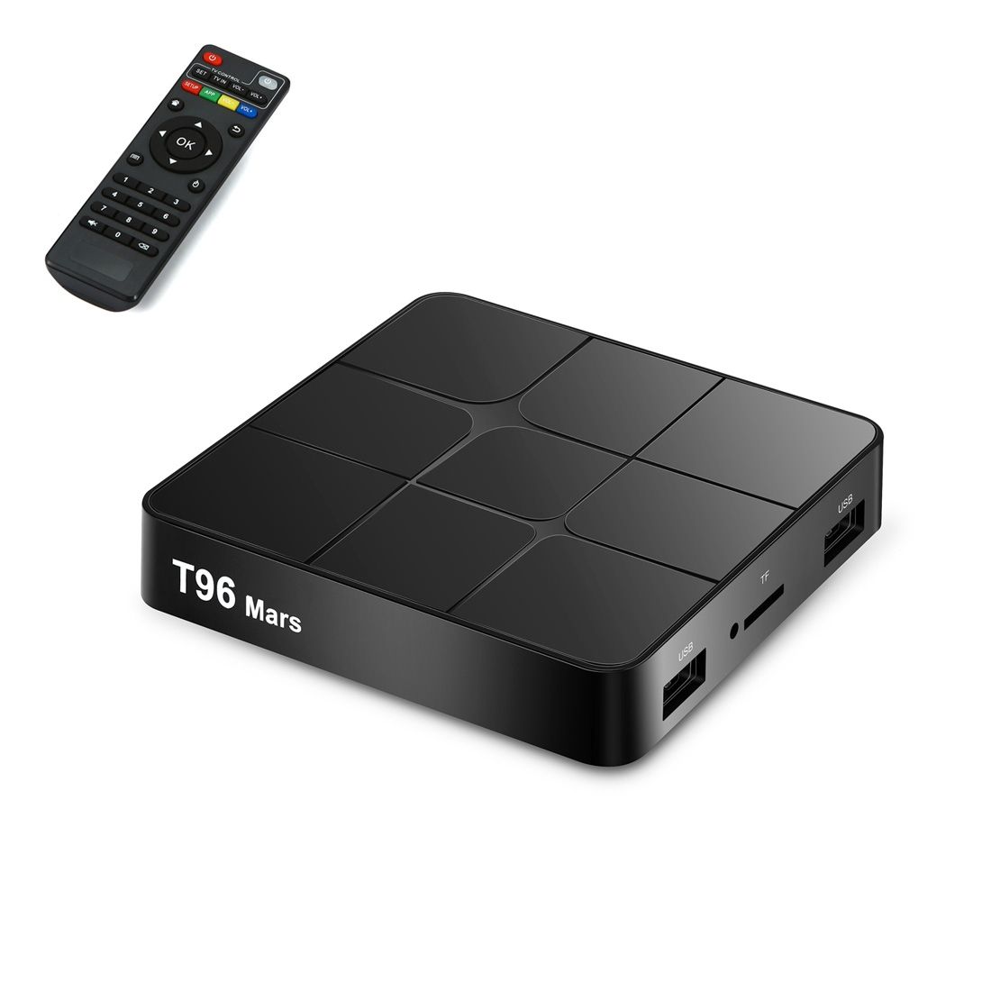 T96 Mars 4K HD Smart TV Box With Remote Controller, Android 7.1.2, S905W Quad-Core 64-Bits ARM Cortex-A53, 1GB+8GB, Support TF Card, HDMI, LAN, AV, WiFi(Black)