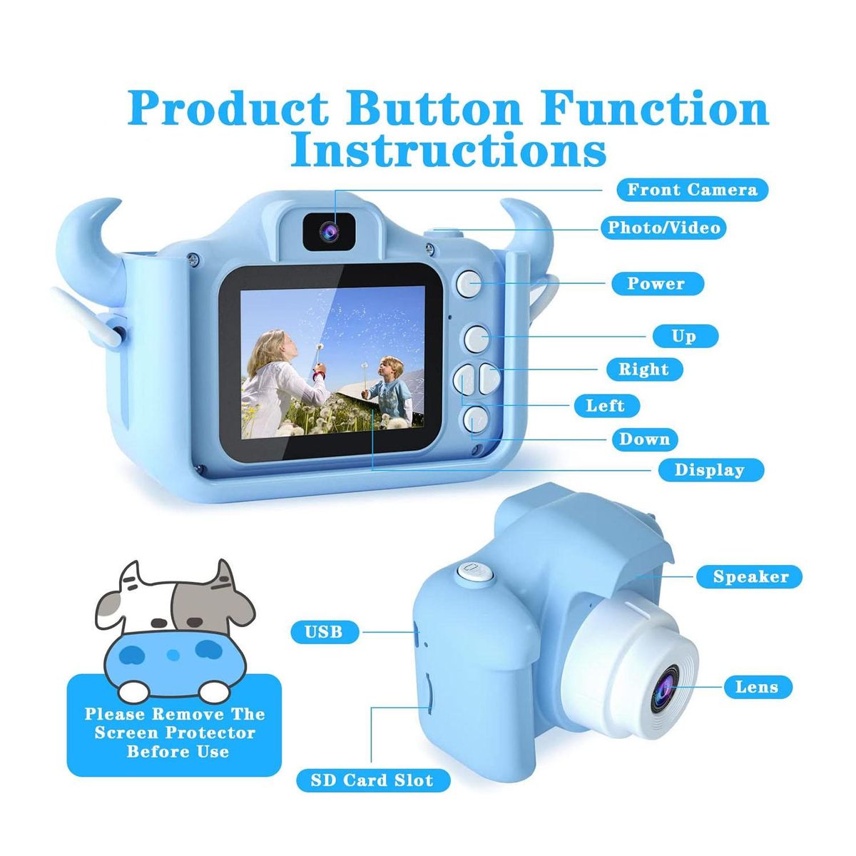 Kids Camera Toys for 3-12 Year Old Boys&Girls,HD 1080P Digital Camera for Toddler,Selfie Camera,32GB SD Card Blue