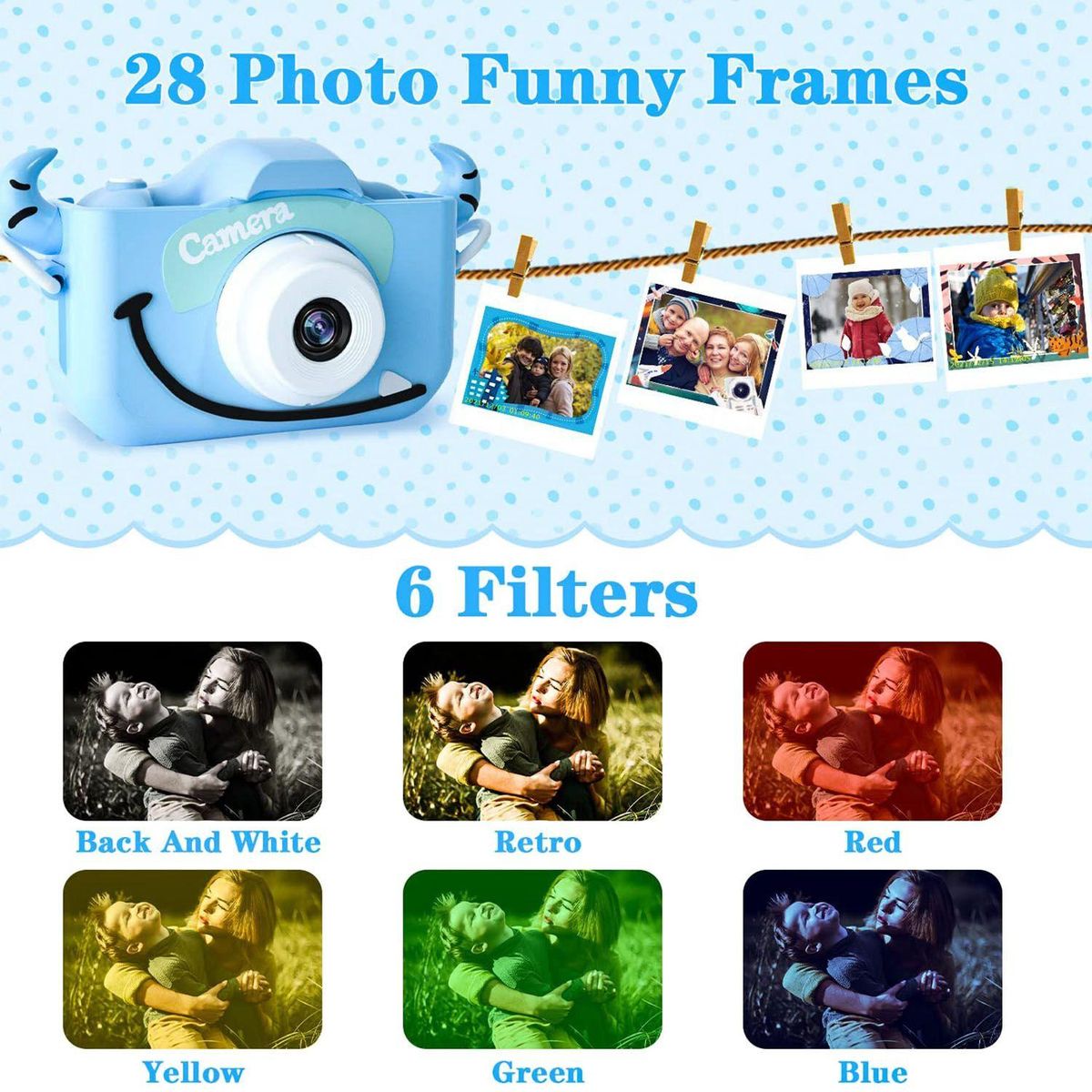 Kids Camera Toys for 3-12 Year Old Boys&Girls,HD 1080P Digital Camera for Toddler,Selfie Camera,32GB SD Card Blue