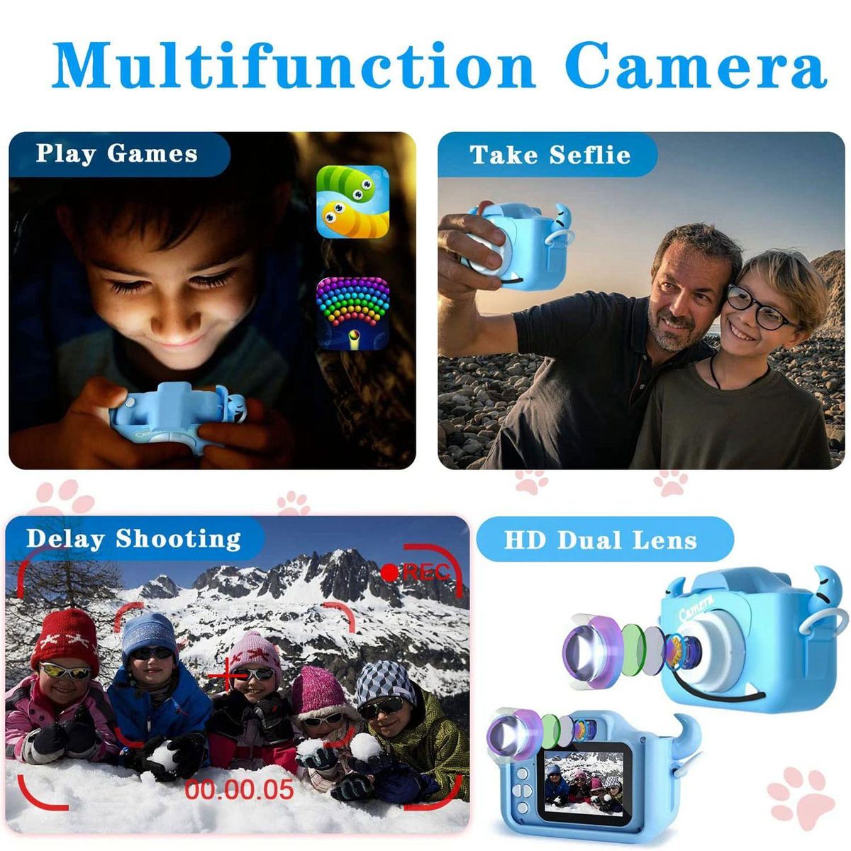 Kids Camera Toys for 3-12 Year Old Boys&Girls,HD 1080P Digital Camera for Toddler,Selfie Camera,32GB SD Card Blue