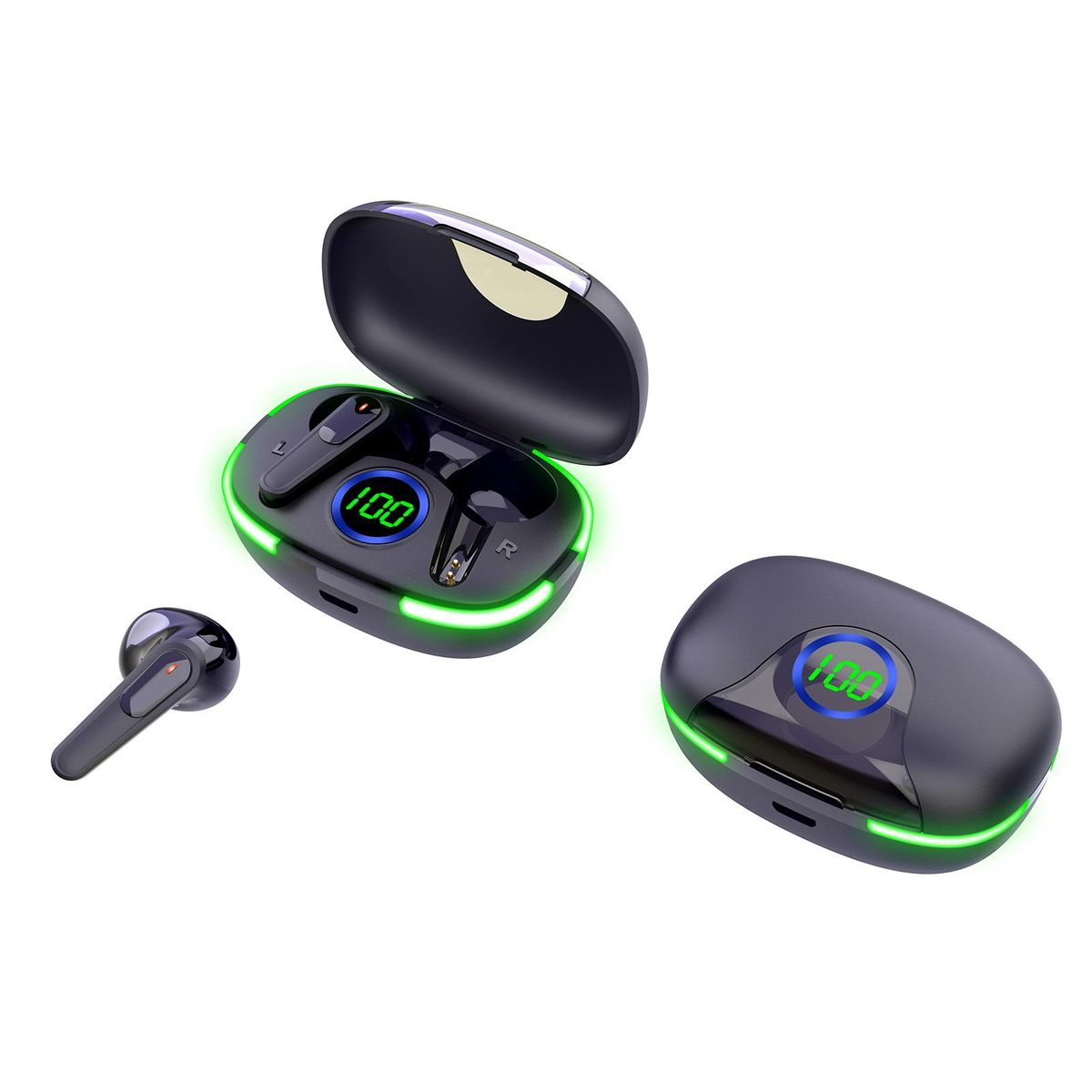 PRO80 True Wireless Headphones BT 5.1 Sport Headset Mini Earbuds Touch Control In-ear Earphones with Mic Charging Case LED Breathing Lamp Battery Digital Display