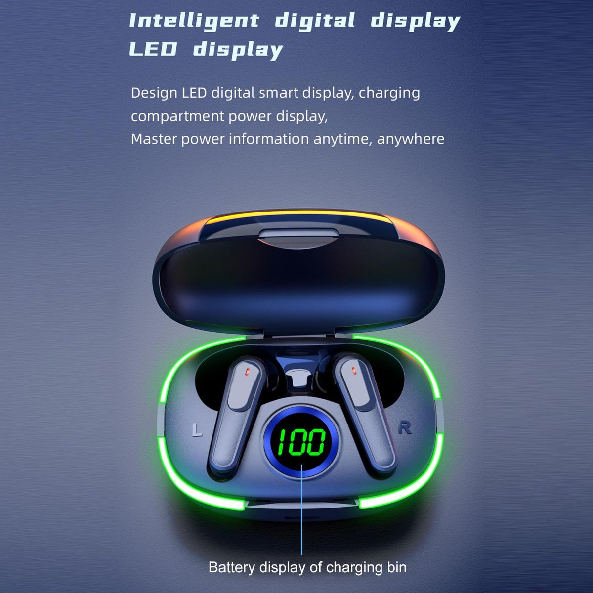 PRO80 True Wireless Headphones BT 5.1 Sport Headset Mini Earbuds Touch Control In-ear Earphones with Mic Charging Case LED Breathing Lamp Battery Digital Display