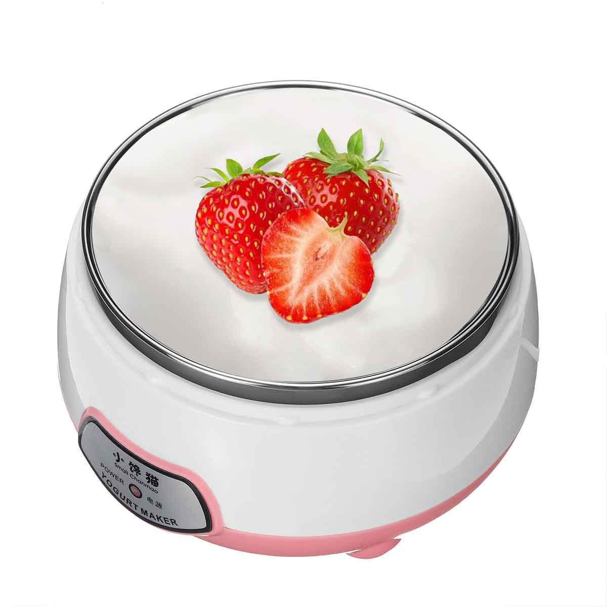 8W 1.0L Yogurt Machine Maker Household Fully Automatic Stainless Steel Small Yogurt Machine Kitchen Tools Stainless Steel Inner /Plastic Inner Pink (Stainless Steel Inner)