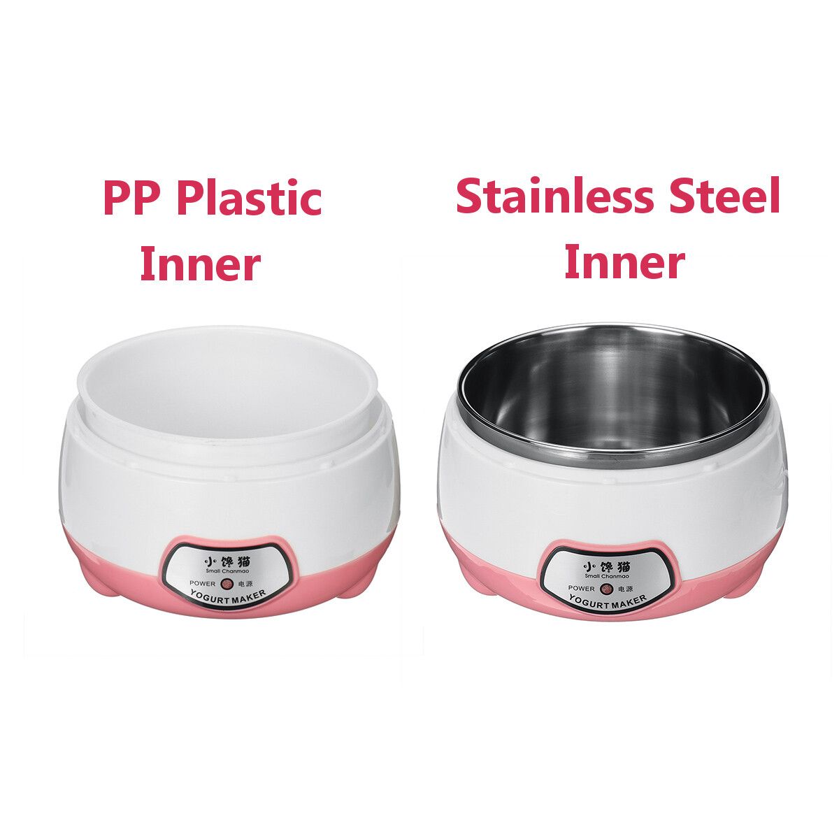 8W 1.0L Yogurt Machine Maker Household Fully Automatic Stainless Steel Small Yogurt Machine Kitchen Tools Stainless Steel Inner /Plastic Inner Pink (Stainless Steel Inner)