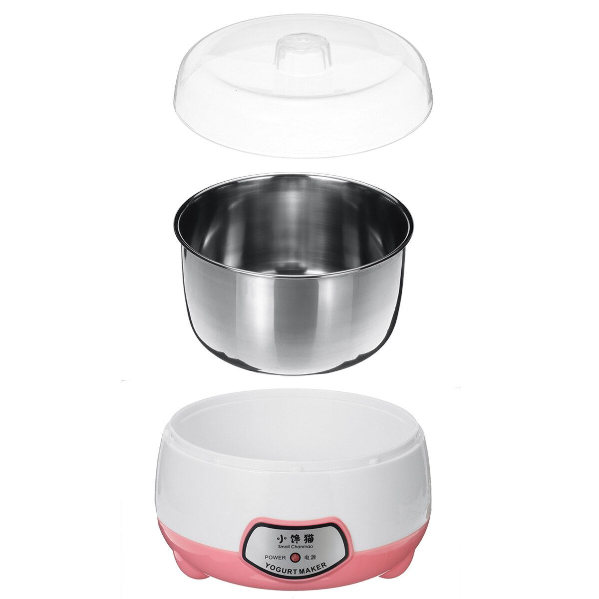 8W 1.0L Yogurt Machine Maker Household Fully Automatic Stainless Steel Small Yogurt Machine Kitchen Tools Stainless Steel Inner /Plastic Inner Pink (Stainless Steel Inner)