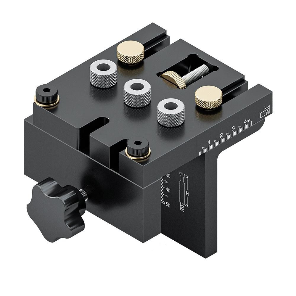 3in1 Woodworking Holes Drilling Locator Aluminum Alloy Punch Positioner Woodpiece Guide Jig with 0-15mm Clamping Ranges Carpentry DIY Tool for Board Splicing
