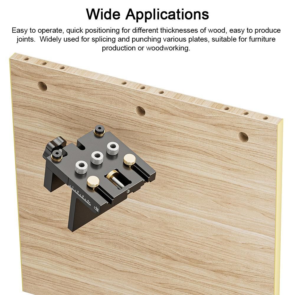 3in1 Woodworking Holes Drilling Locator Aluminum Alloy Punch Positioner Woodpiece Guide Jig with 0-15mm Clamping Ranges Carpentry DIY Tool for Board Splicing