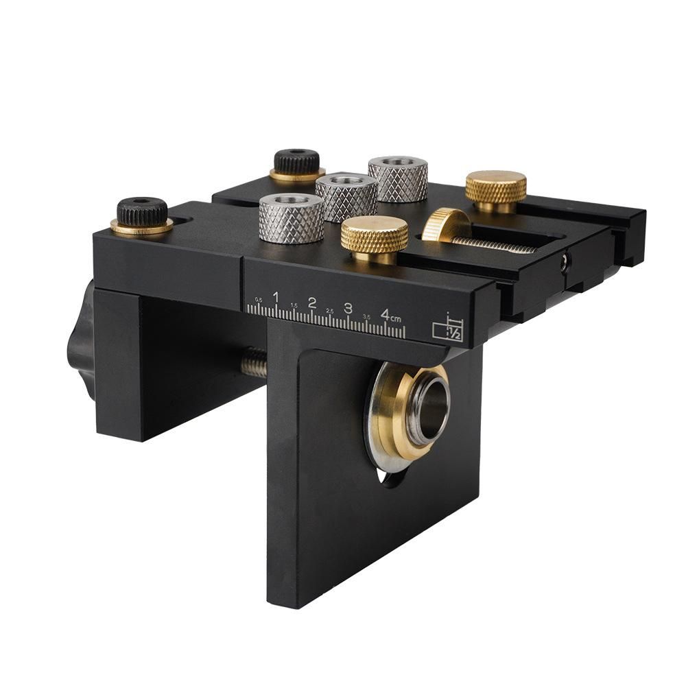 3in1 Woodworking Holes Drilling Locator Aluminum Alloy Punch Positioner Woodpiece Guide Jig with 0-15mm Clamping Ranges Carpentry DIY Tool for Board Splicing