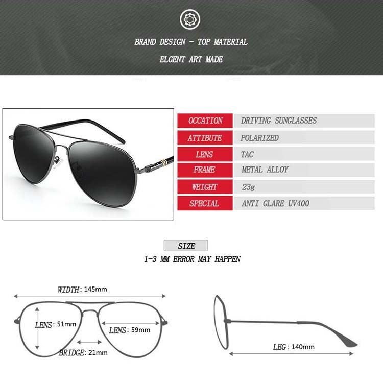 Men Oversized Aviation Metal Frame Spring Temple Polarized Sunglasses Male  Pilot Male Driving Sun Glasses(Coffee Frame )
