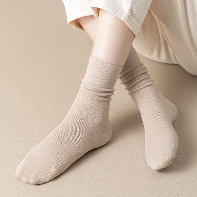5 Pairs Set Solid Color Cotton Socks Medium Tube Knitted Loose Long Soft Spring Autumn Crew Casual Sock Black White Breathable