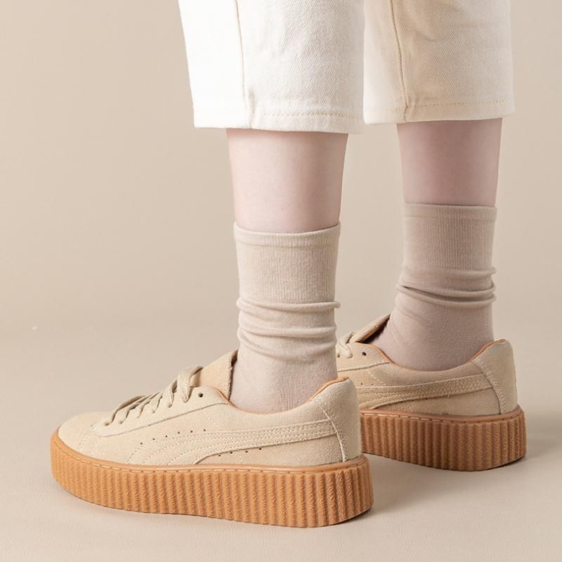 5 Pairs Set Solid Color Cotton Socks Medium Tube Knitted Loose Long Soft Spring Autumn Crew Casual Sock Black White Breathable