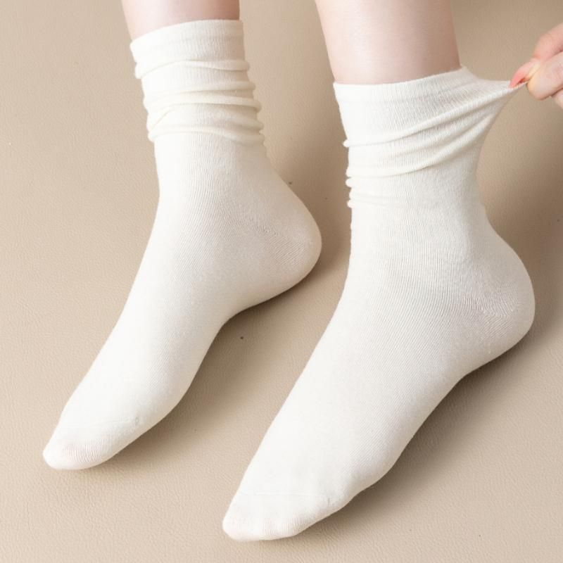 5 Pairs Set Solid Color Cotton Socks Medium Tube Knitted Loose Long Soft Spring Autumn Crew Casual Sock Black White Breathable