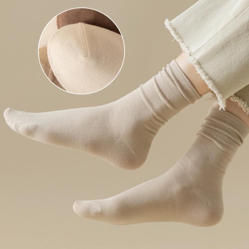 5 Pairs Set Solid Color Cotton Socks Medium Tube Knitted Loose Long Soft Spring Autumn Crew Casual Sock Black White Breathable