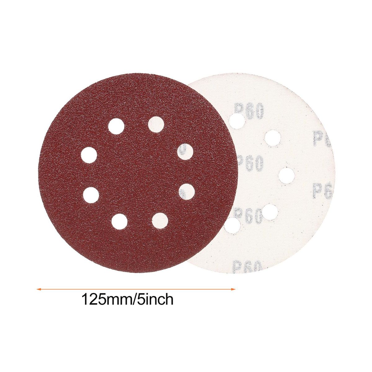 50Pcs Sanding Discs 5 Inch  125mm 8 Holes 220/180/120/80/60 Grit Sandpaper for Random Orbital Sander