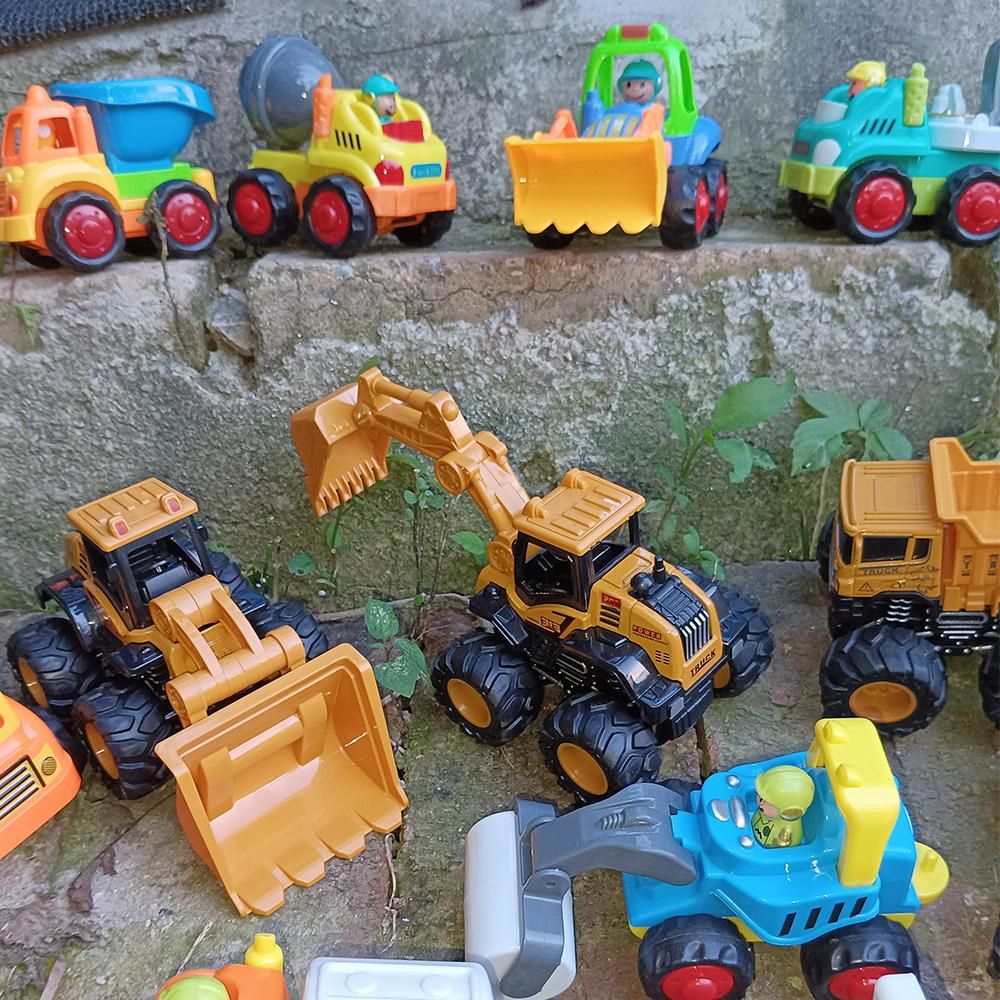 Cartoon Engineering Car Toy Inertia Mini Alloy Four-wheel Drive Car Excavator Roller Car Obstacle Clearing Cloud Ladder Car Boy
