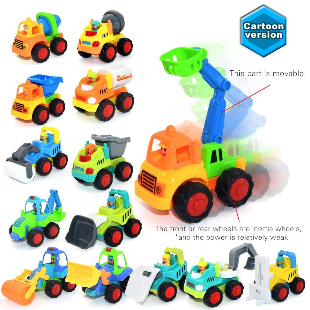 Cartoon Engineering Car Toy Inertia Mini Alloy Four-wheel Drive Car Excavator Roller Car Obstacle Clearing Cloud Ladder Car Boy