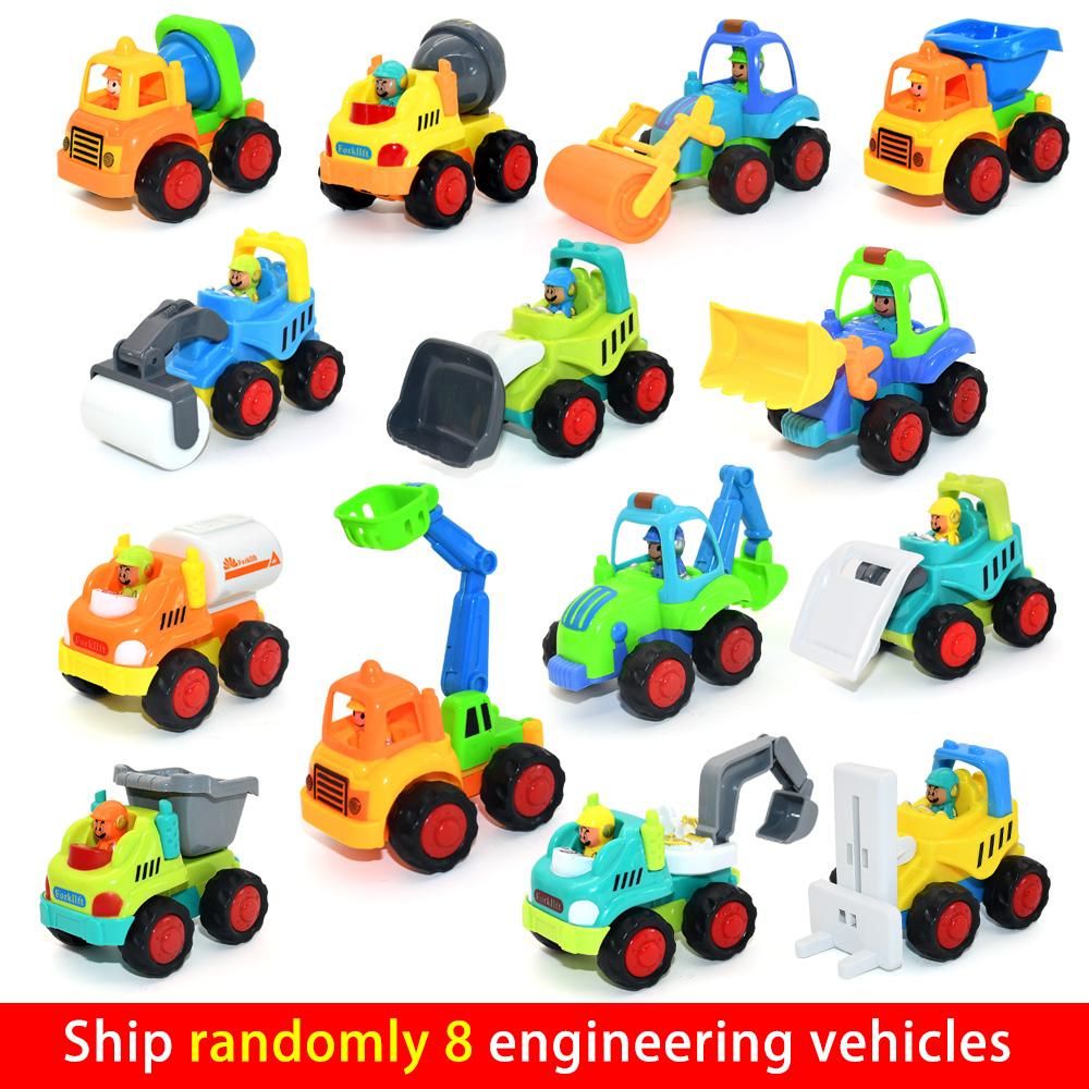 Cartoon Engineering Car Toy Inertia Mini Alloy Four-wheel Drive Car Excavator Roller Car Obstacle Clearing Cloud Ladder Car Boy